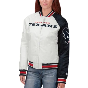 Alternative view of Houston Texans Starter Hometown Satin Varsity Jacket White & Navy