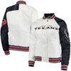 Houston Texans Starter Hometown Satin Varsity Jacket White & Navy - Image 4