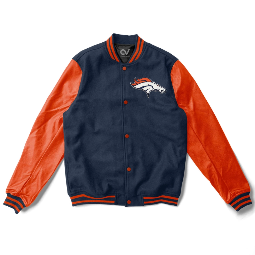 Denver broncos letterman wool leather varsity jacket 2