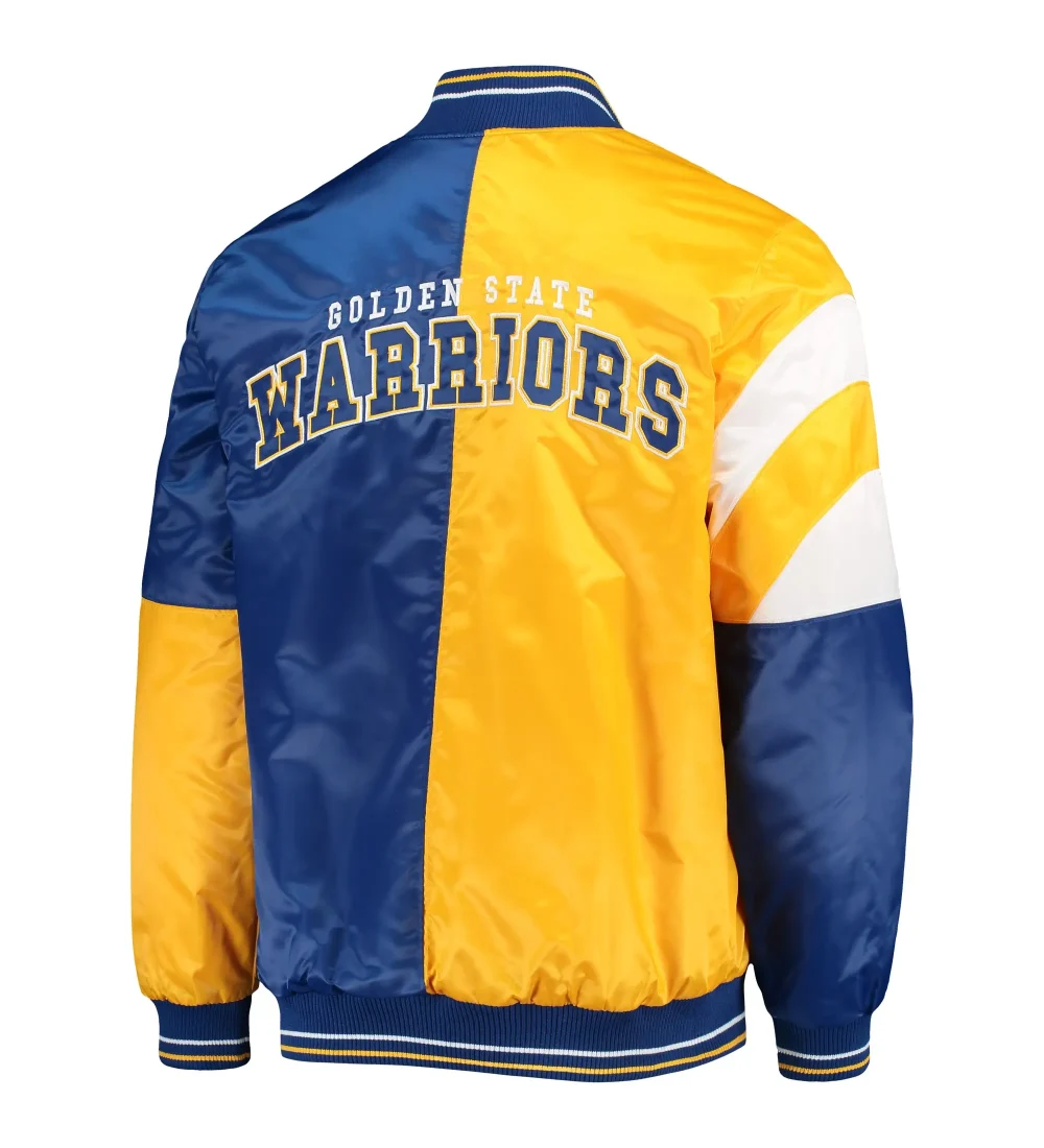 Alternative view of Golden State Warriors Leader Gold/Royal Color Block Satin Varsity Jacket