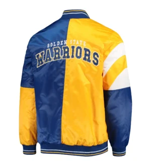 Alternative view of Golden State Warriors Leader Gold/Royal Color Block Satin Varsity Jacket