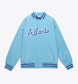 Atlanta Braves Lightweight Raglan Sky Blue Satin Varsity Jacket