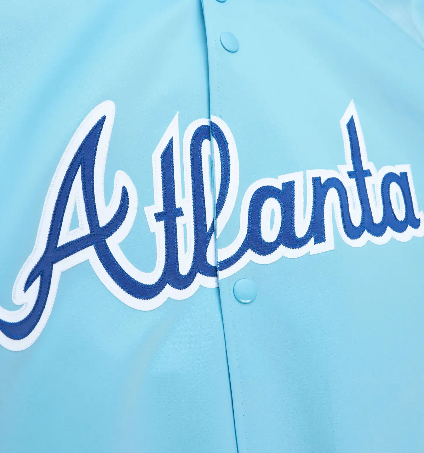 Atlanta Braves Lightweight Raglan Sky Blue Satin Varsity Jacket - Image 3