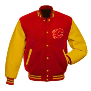 Calgary Flames Red and Yellow Letterman Varsity Jacket