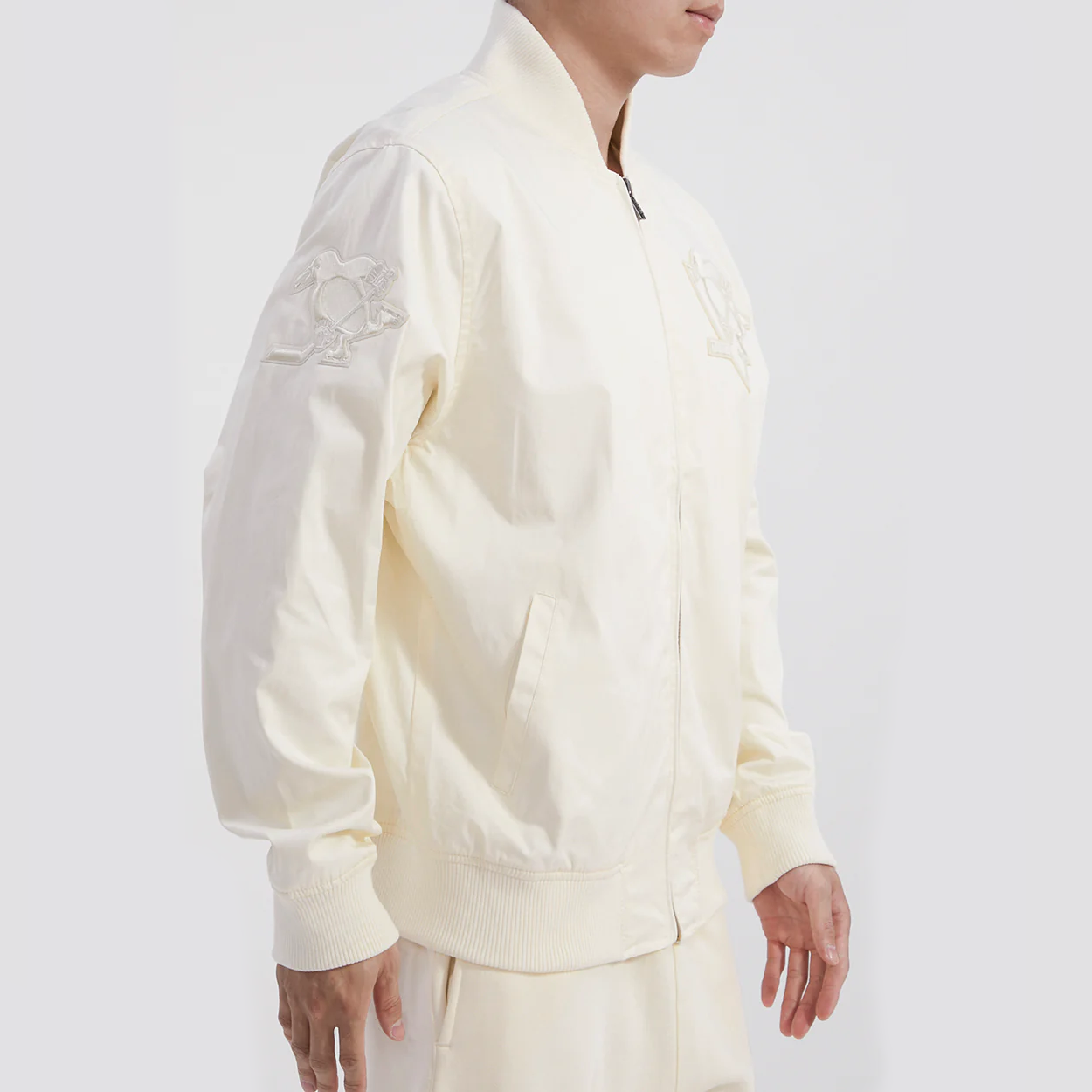 Pittsburgh Penguins Neutral Satin Varsity Jacket - Image 3