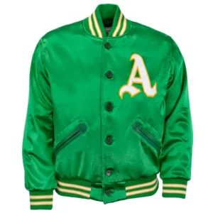 Oakland Athletics Letterman 1968 Authentic Satin Varsity Green Jacket