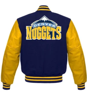 Alternative view of Denver Nuggets letterman Varsity Jacket Blue & Yellow