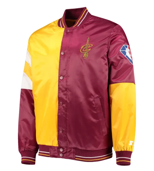 75th Anniversary Leader Cleveland Cavaliers Starter Color Block Maroon & Gold Satin Varsity Jacket