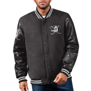 Anaheim Ducks First Rounder Gray/Black Varsity Jacket