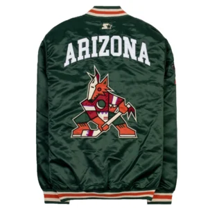 Alternative view of Arizona Coyotes Starter Full-Snap Bomber Satin Varsity Green Jacket