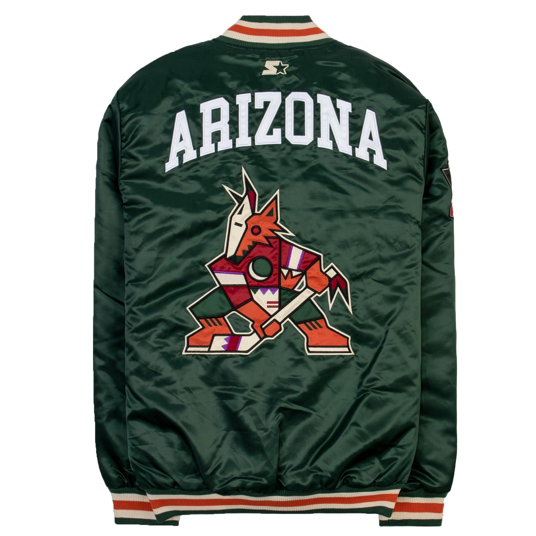 Arizona Coyotes Starter Full-Snap Bomber Satin Varsity Green Jacket - Image 2