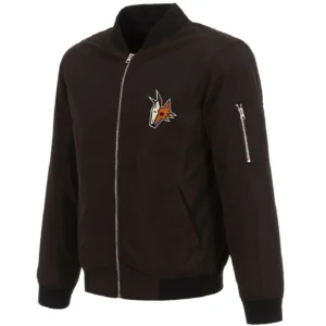 Arizona Coyotes Full-Zip Bomber Black Satin Varsity Jacket