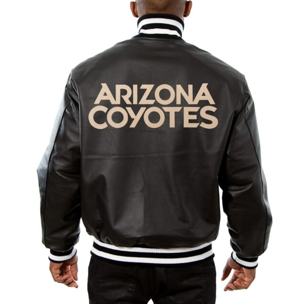 Arizona Coyotes Full Leather Black Leather Varsity Jacket - Image 2
