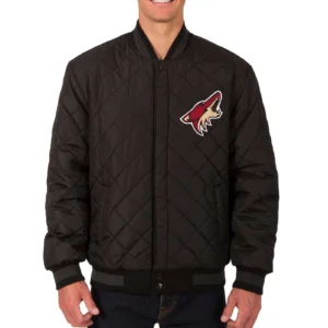 Alternative view of Arizona Coyotes Black Wool & Leather Reversible Varsity Jacket
