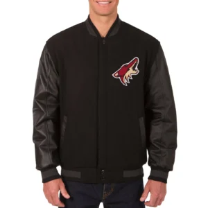 Arizona Coyotes Black Wool & Leather Reversible Varsity Jacket