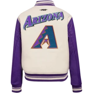 Alternative view of Arizona Diamondbacks Women's Retro Classic Cream/Purple Wool & Leather Varsity Jacket
