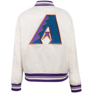 Alternative view of Arizona Diamondbacks Women's Retro Classic Satin Cream Varsity Jacket