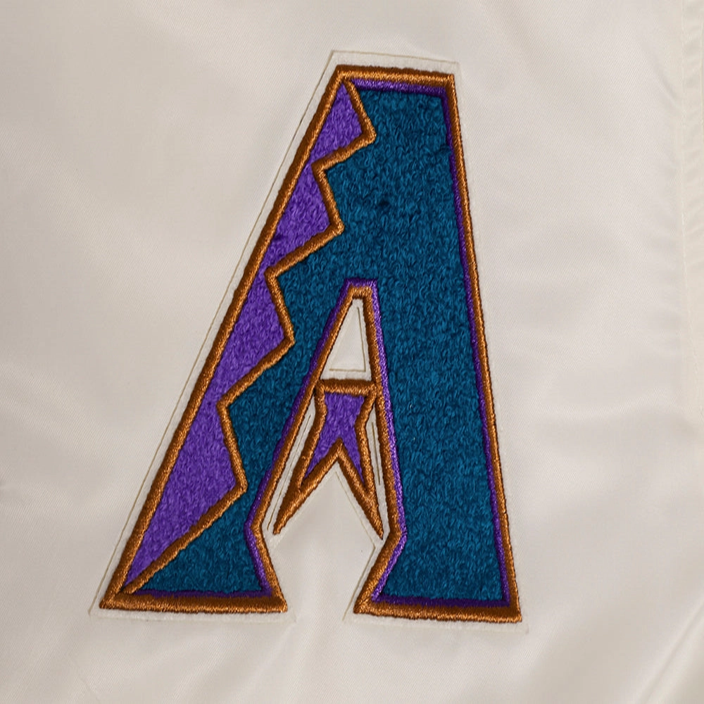 Arizona Diamondbacks Women's Retro Classic Satin Cream Varsity Jacket - Image 3