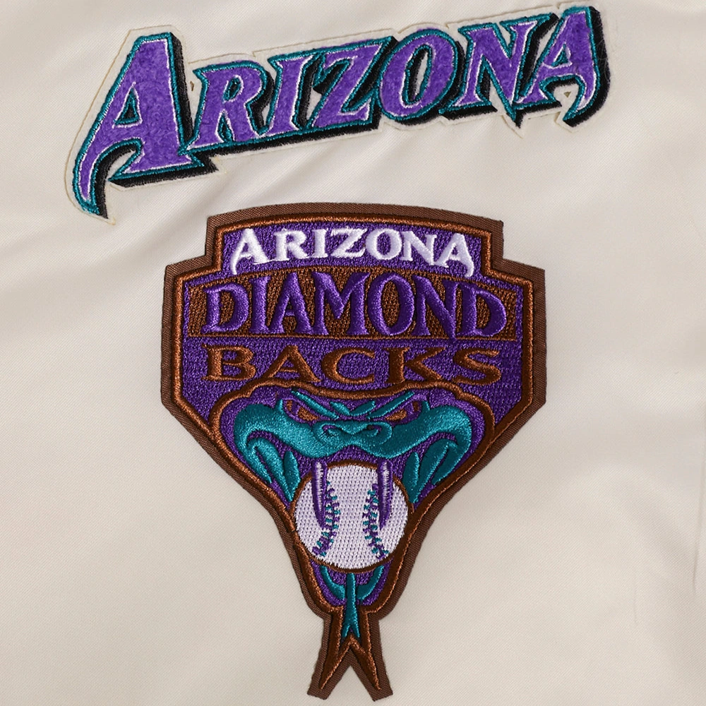 Arizona Diamondbacks Women's Retro Classic Satin Cream Varsity Jacket - Image 4