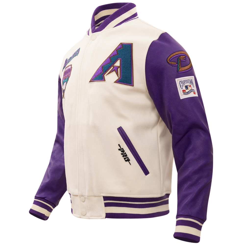 Arizona Diamondbacks Retro Classic Cream/Purple Wool & Leather Varsity Jacket - Image 10