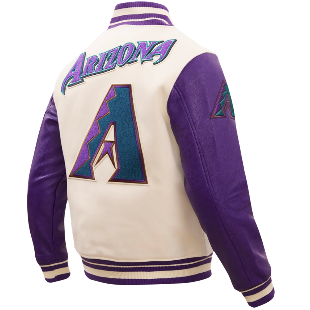 Arizona Diamondbacks Retro Classic Cream/Purple Wool & Leather Varsity Jacket - Image 9