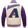 Arizona Diamondbacks Retro Classic Cream/Purple Wool & Leather Varsity Jacket - Image 2