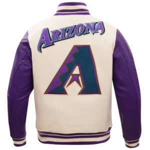 Alternative view of Arizona Diamondbacks Retro Classic Cream/Purple Wool & Leather Varsity Jacket