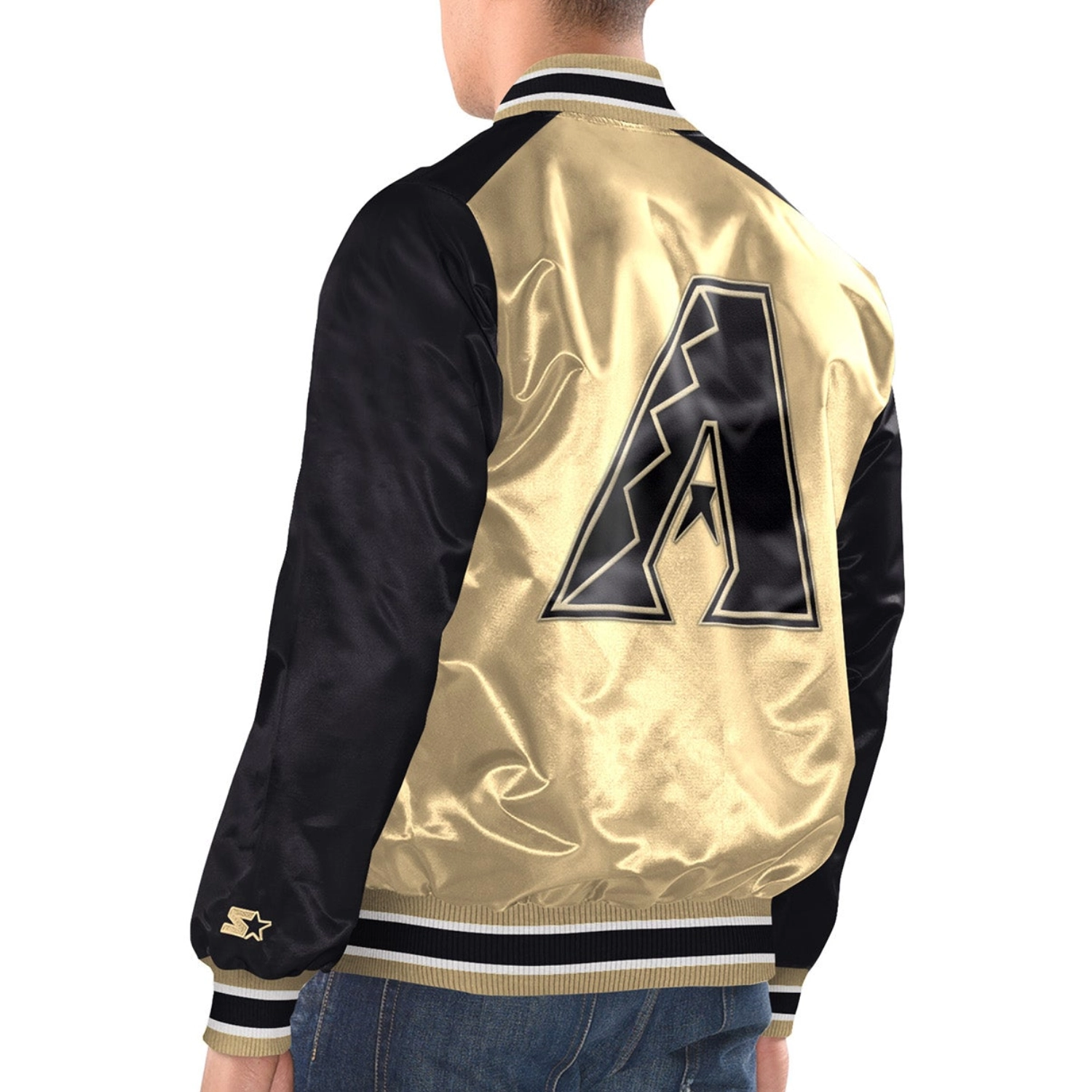Arizona Diamondbacks Bomber Gold/Black Satin Varsity Jacket - Image 4