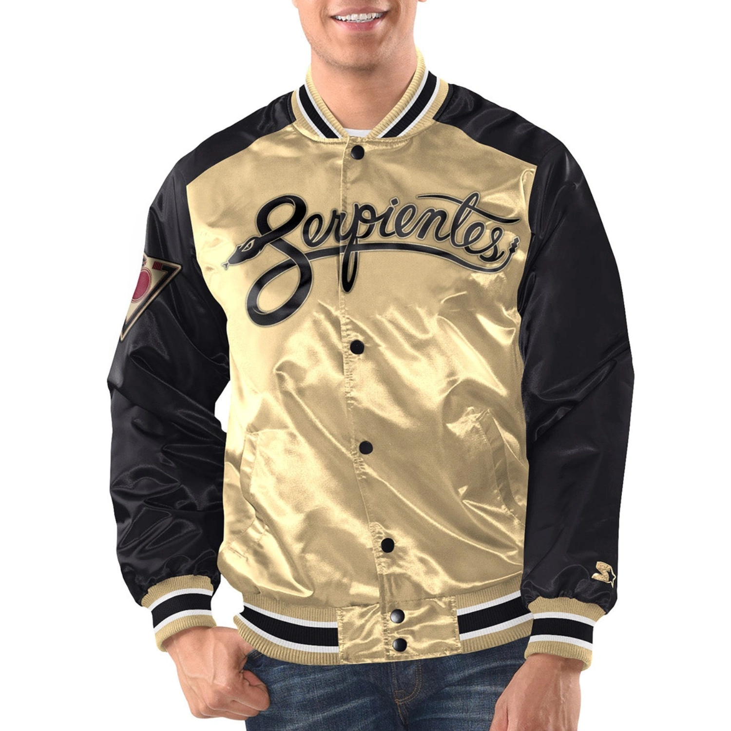 Arizona Diamondbacks Bomber Gold/Black Satin Varsity Jacket - Image 2