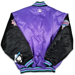 Alternative view of Arizona Diamondbacks Bomber Purple/Black Satin Varsity Jacket