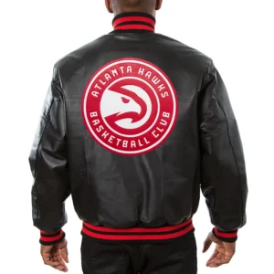 Alternative view of Atlanta Hawks Full Leather Black Varsity Jacket
