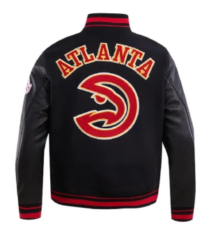 Alternative view of Atlanta Hawks Black Mashup Wool & Leather Varsity Jacket