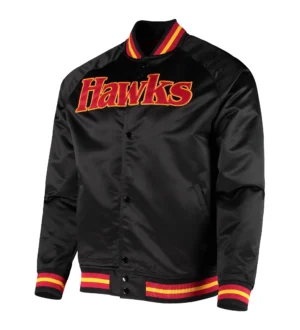 Atlanta Hawks Classic Throwback Wordmark Black Satin Varsity Jacket