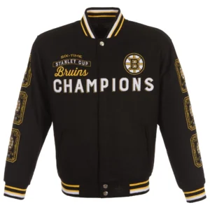 Boston Bruins Six-Time Stanley Cup Champions Black Varsity Jacket