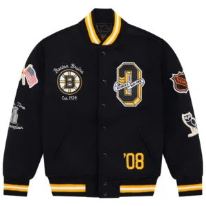 Boston Bruins OVO Black Full-Snap Varsity Jacket