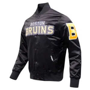 Alternative view of Boston Bruins Classic Black Satin Varsity Jacket