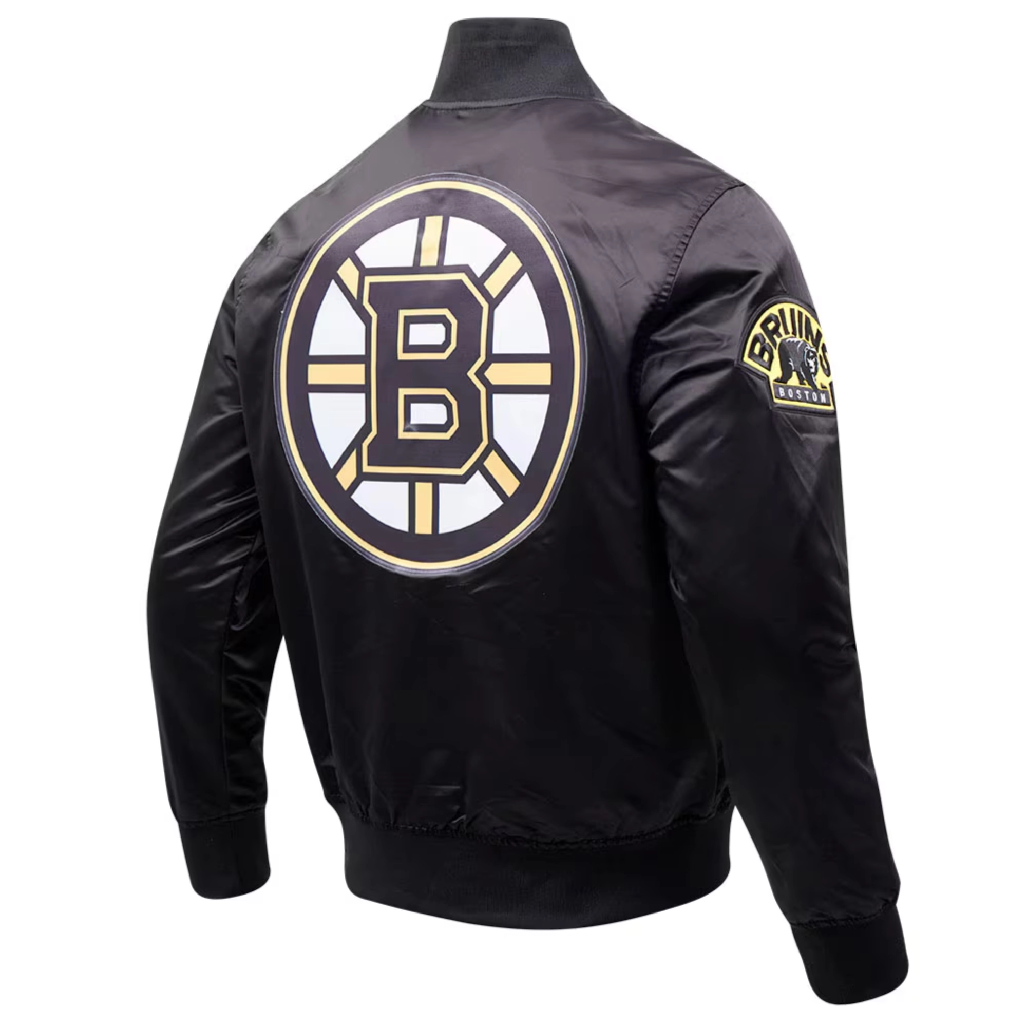 Boston Bruins Classic Black Satin Varsity Jacket - Image 3