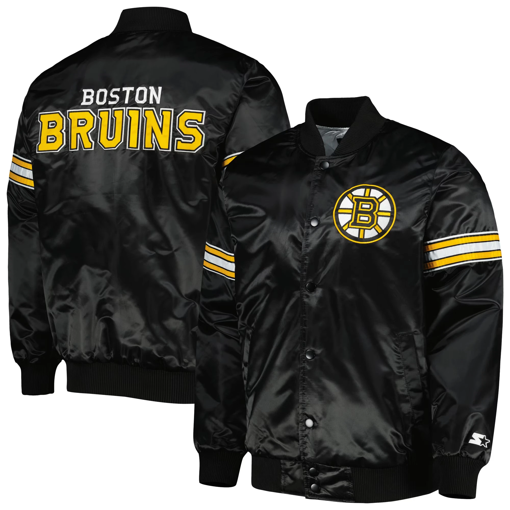 Boston Bruins Pick & Roll Satin Varsity Jacket - Image 4