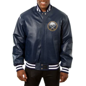 Buffalo Sabres Full Leather Navy Zipper Varsity Jacket