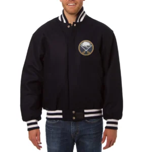 Buffalo Sabres One Color Navy Full-Snap Wool Varsity Jacket