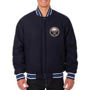 Buffalo Sabres One Color Navy Full-Snap Wool Varsity Jacket