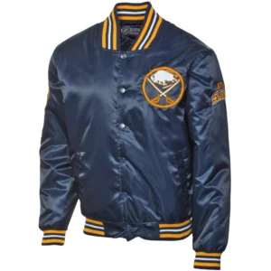 Buffalo Sabres Full Button Navy Satin Varsity Jacket