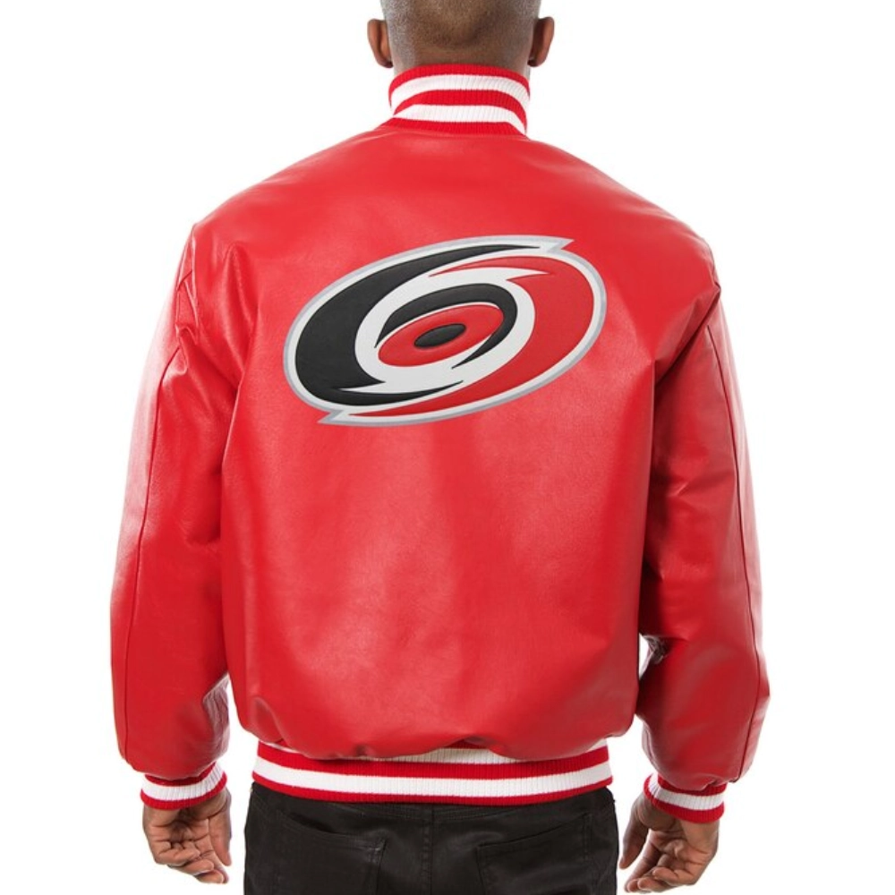 Carolina Hurricanes Full Leather Red Varsity Jacket - Image 2