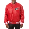 Carolina Hurricanes Full Leather Red Zipper Varsity Jacket