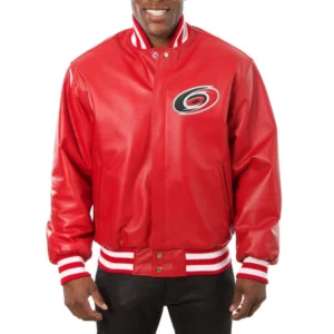 Carolina Hurricanes Full Leather Red Zipper Varsity Jacket