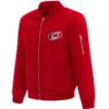 Carolina Hurricanes Full-Zip Red Satin Varsity Jacket