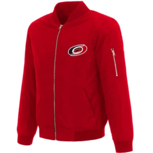 Carolina Hurricanes Full-Zip Red Satin Varsity Jacket
