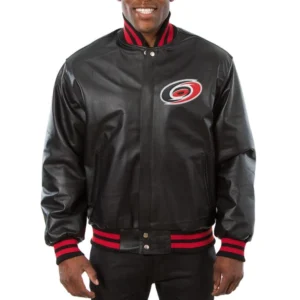 Carolina Hurricanes Full Leather Black Zipper Varsity Jacket