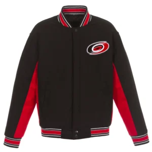 Carolina Hurricanes Accent Black/Red Zipper Varsity Jacket
