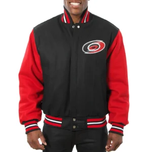 Carolina Hurricanes Two Tone Black/Red Zipper Varsity Jacket
